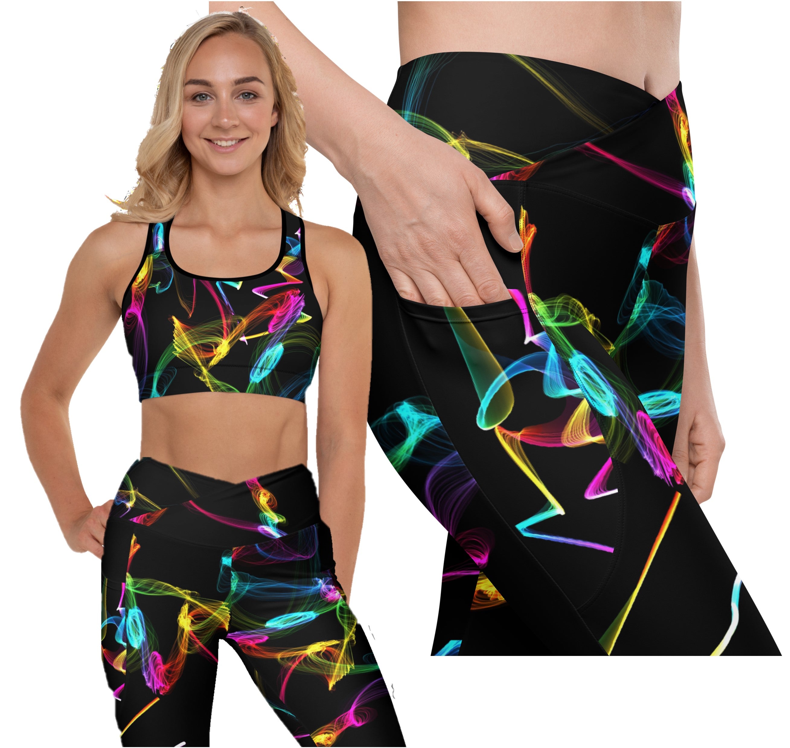 Black Gym Leggings with Pockets. Streetwear or Workout or Dance Leggings. Yoga Pants. WickedYo.